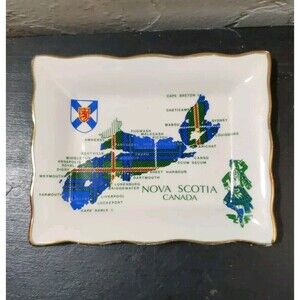 NOVA SCOTIA Souvenir Trinket Tray Dish TARTAN Crown Warwick England Rectangle 5"